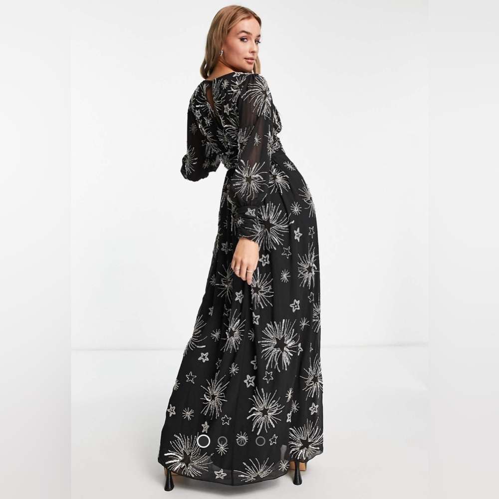 Miss Selfridge Embellished Long Sleeve Maxi Dress (Black)